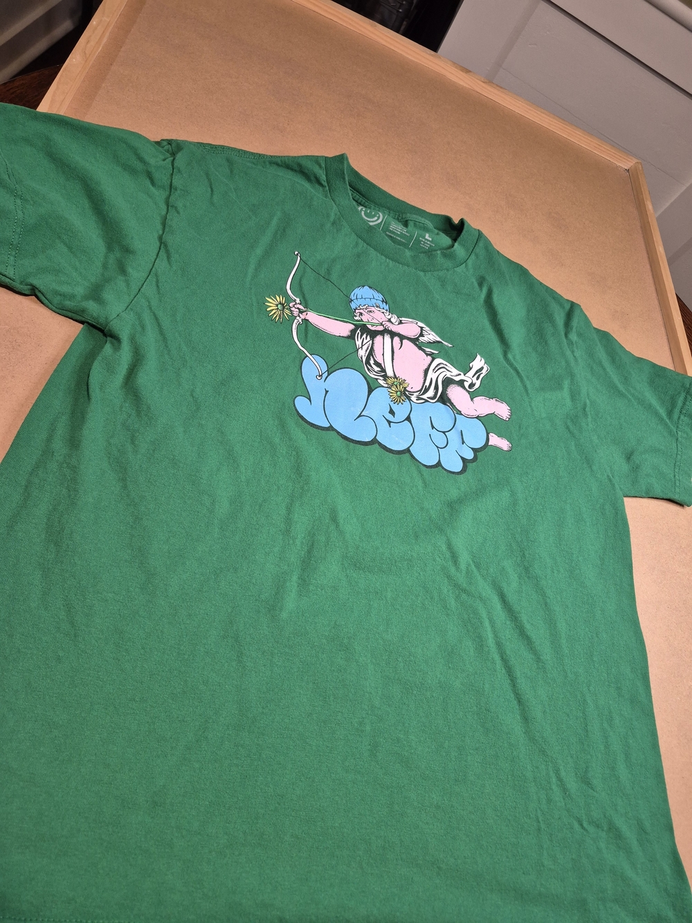Neff Green Graphic Short Sleeve Tee with Blue and Pink Design